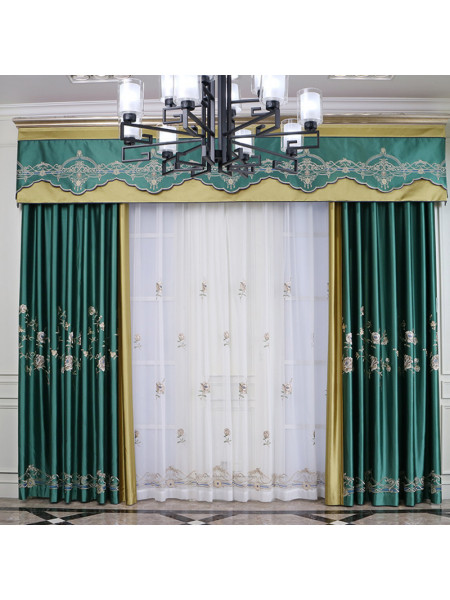 EQYHL226FA Silver Beach Embroidered Peony Faux Silk Pinch Pleat Ready Made Curtains