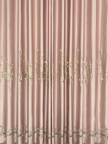 EQYHL226FA Silver Beach Embroidered Peony Faux Silk Pinch Pleat Ready Made Curtains(Color: Pink)
