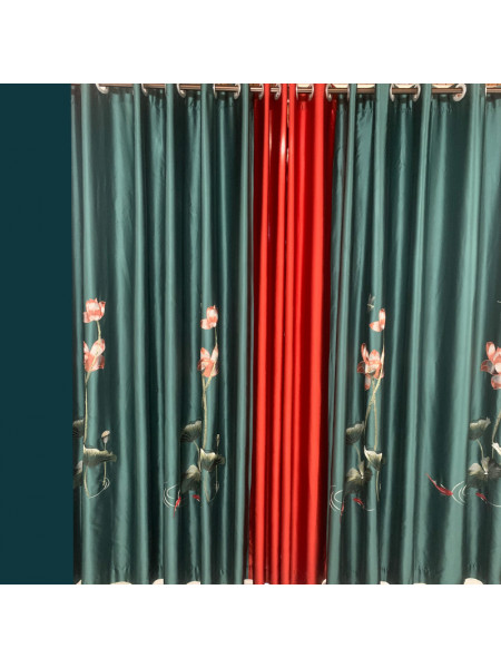 QYHL226I Embroidered Lotus Faux Silk Blockout Modern Designs Curtains For Living Rooms Customize