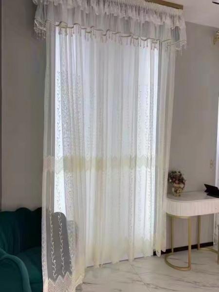 QYI221K Venus Embroidery Beautiful White Stripe Flowers Custom Made Sheer