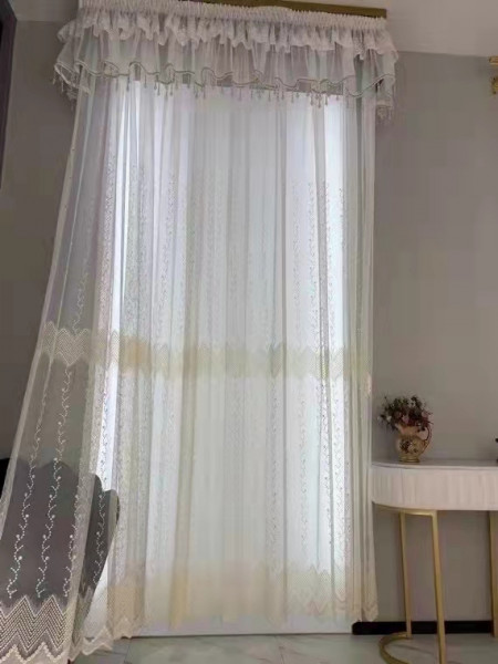 QYI221K Venus Embroidery Beautiful White Stripe Flowers Custom Made Sheer(Color: White)