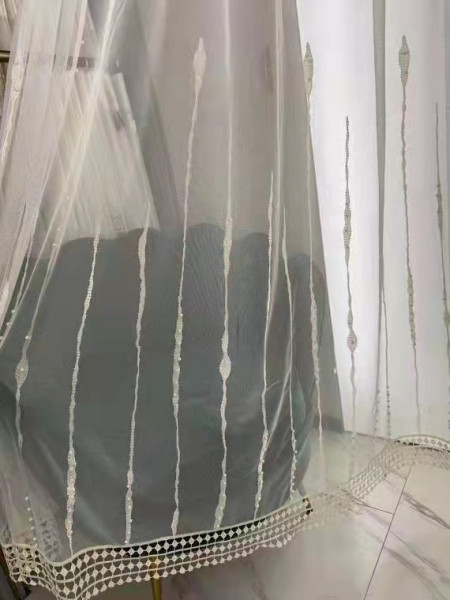 QYI221L Venus Embroidery Beautiful White Stripe Custom Made Sheer
