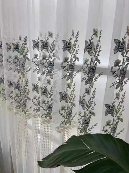 QYI221P Venus Embroidery Beautiful White Flowers Custom Made Sheer(Color: White)