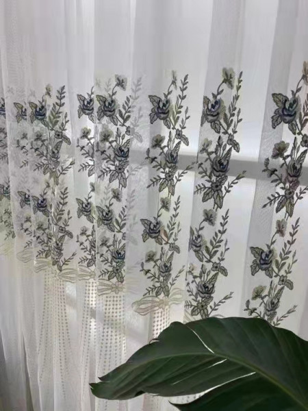QYI221P Venus Embroidery Beautiful White Flowers Custom Made Sheer(Color: White)