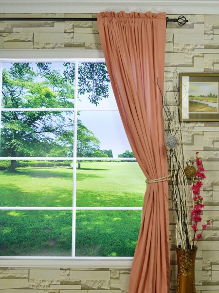 QYK246SEE Eos Linen Red Pink Solid Rod Pocket Sheer Curtains