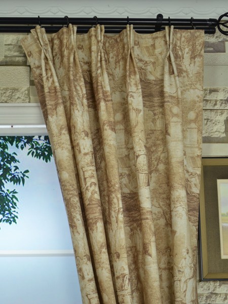Eos Ancient Life Printed Faux Linen Double Pinch Pleat Curtain Heading Style