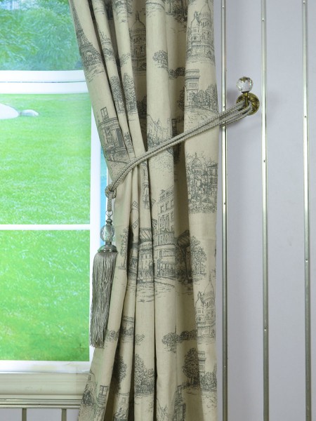 Eos Castle Printed Faux Linen Versatile Pleat Curtain Tassel Tieback
