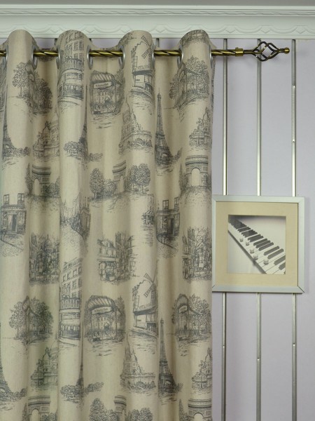 Eos Castle Printed Faux Linen Grommet Curtain Heading Style