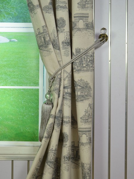 Eos Castle Printed Faux Linen Grommet Curtain Tassel Tieback