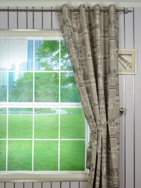 Eos Newspaper Printed Faux Linen Grommet Curtain