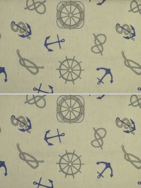 Eos Nautical Printed Faux Linen Back Tab Curtain (Color: Cerulean Blue)