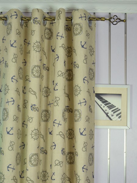 Eos Nautical Printed Faux Linen Grommet Curtain Heading Style