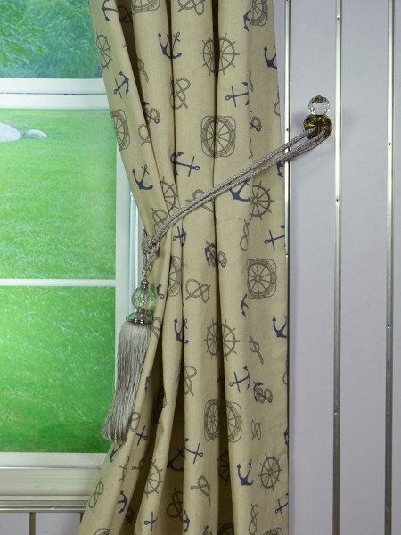 Eos Nautical Printed Faux Linen Grommet Curtain Tassel Tieback