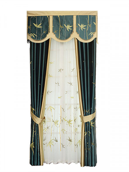 QYL2020A Silver Beach Embroidered Chinese Bamboo Faux Silk Custom Made Curtains