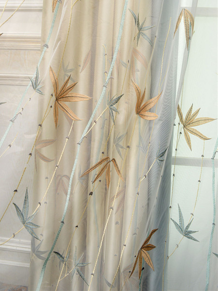 QYL2020A Silver Beach Embroidered Chinese Bamboo Faux Silk Custom Made Curtains(Color: Sheer)