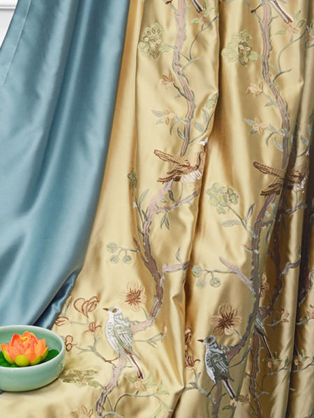 QYL2020E Silver Beach Embroidered Blessed Faux Silk Custom Made Curtains