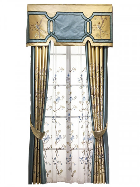 QYL2020E Silver Beach Embroidered Blessed Faux Silk Custom Made Curtains