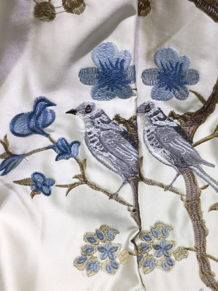 QYL2020E Silver Beach Embroidered Blessed Faux Silk Custom Made Curtains(Color: Beige)