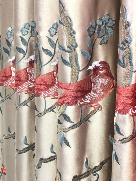 QYL2020E Silver Beach Embroidered Blessed Faux Silk Custom Made Curtains(Color: Champagne)