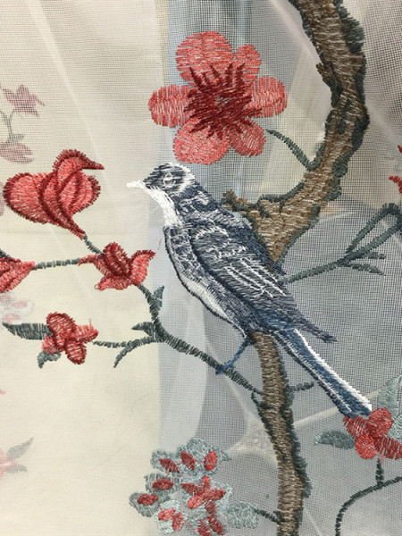 QYL2020E Silver Beach Embroidered Blessed Faux Silk Custom Made Curtains(Color: Red Sheer)