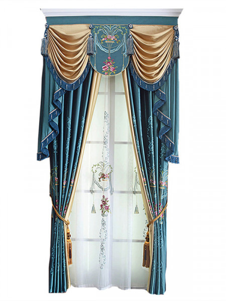 QYL2020F Silver Beach Embroidered Flower Faux Silk Custom Made Curtains