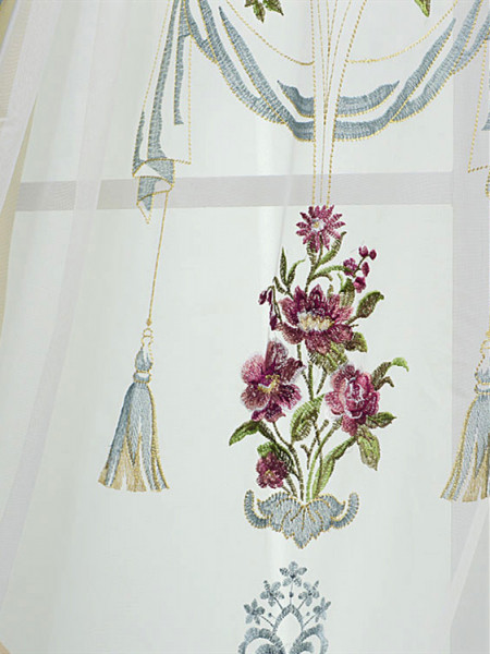 QYL2020F Silver Beach Embroidered Flower Faux Silk Custom Made Curtains(Color: Sheer)