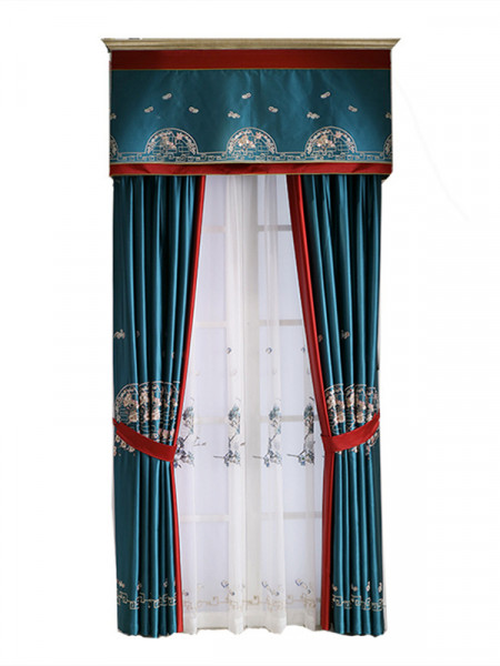 QYL2020I Silver Beach Embroidered Full moon Faux Silk Custom Made Curtains