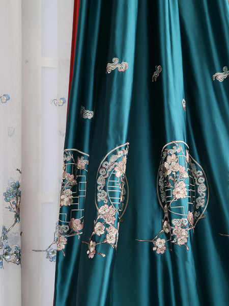 QYL2020I Silver Beach Embroidered Full moon Faux Silk Custom Made Curtains