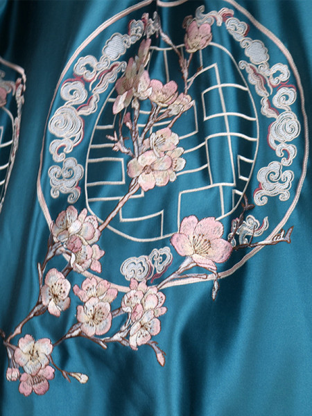 QYL2020I Silver Beach Embroidered Full moon Faux Silk Custom Made Curtains(Color: Blue)