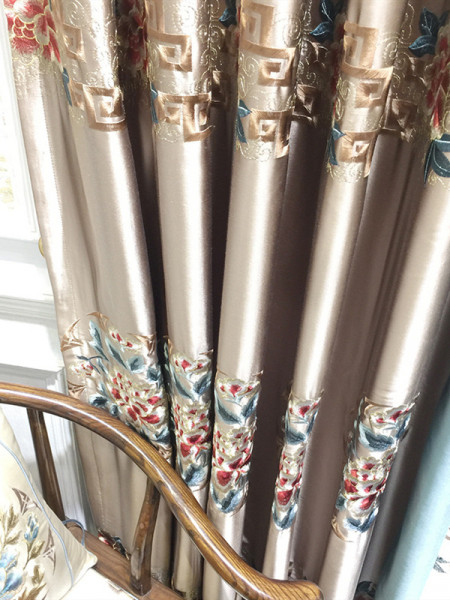 QYL2020M Silver Beach Embroidered Antique Flowers Faux Silk Custom Made Curtains(Color: Champagne)