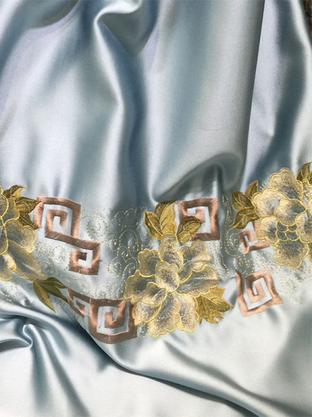 QYL2020M Silver Beach Embroidered Antique Flowers Faux Silk Custom Made Curtains(Color: Blue)