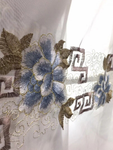 QYL2020M Silver Beach Embroidered Antique Flowers Faux Silk Custom Made Curtains(Color: Sheer)