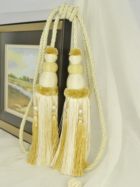 6 Colors QYM13 Faux Silk Curtain Tassel Tiebacks - Pair (Color: Beige)