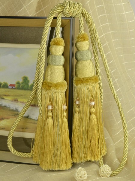 6 Colors QYM13 Faux Silk Curtain Tassel Tiebacks - Pair (Color: Yellow)