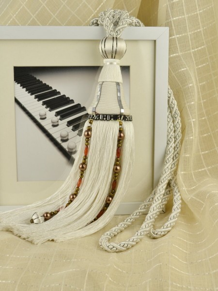 5 Colors QYM14 Faux Silk Curtain Tassel Tiebacks - Pair (Color: White)