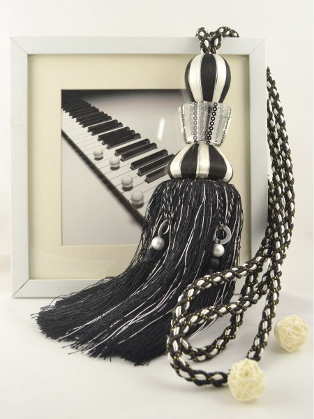 7 Colors QYM25 Polyester and Acrylic Curtain Tassel Tiebacks - Pair (Color: Black)