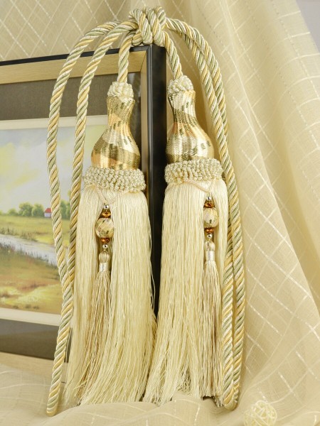 8 Colors QYM28 Polyester Curtain Tassel Tiebacks - Pair (Color: Beige)