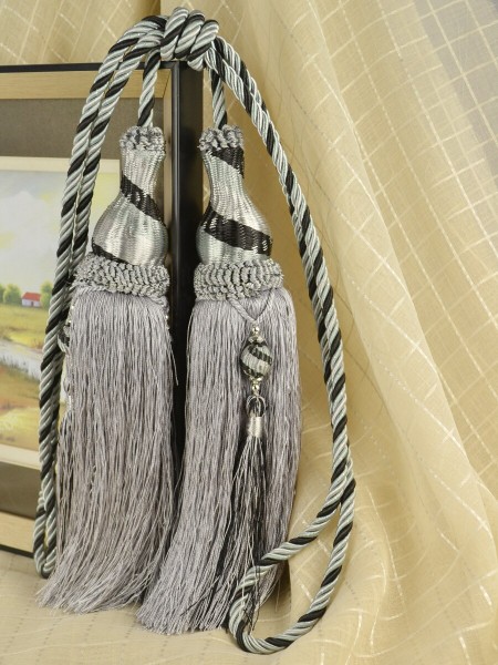 8 Colors QYM28 Polyester Curtain Tassel Tiebacks - Pair (Color: Gray)