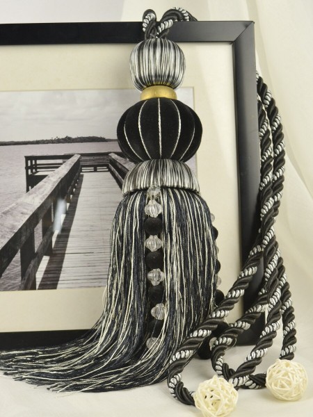 7 Colors QYM34 Polyester and Acrylic Curtain Tassel Tiebacks - Pair (Color: Black)