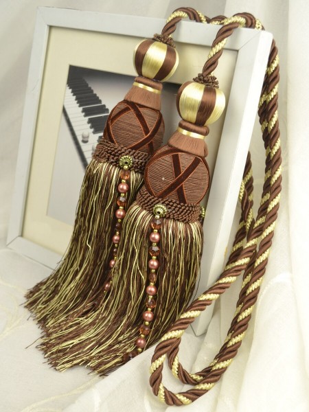 9 Colors QYM44 Polyester Curtain Tassel Tiebacks - Pair (Color: Dark Brown)