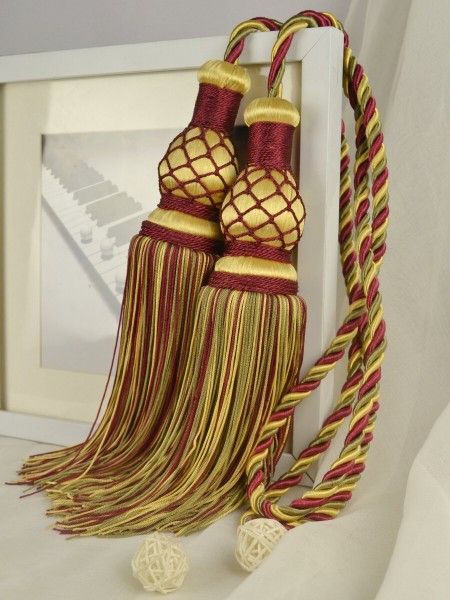 10 Colors QYM46 Polyester Curtain Tassel Tiebacks - Pair (Color: Red in Yellow)