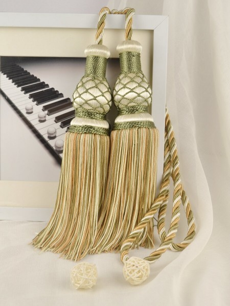 10 Colors QYM46 Polyester Curtain Tassel Tiebacks - Pair (Color: Green)