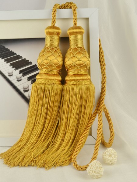 10 Colors QYM46 Polyester Curtain Tassel Tiebacks - Pair (Color: Gold Yellow)