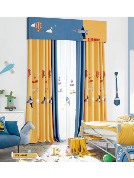 QYOM1221A Baker Plane And Hot Air Balloon Yellow Custom Made Children Curtains