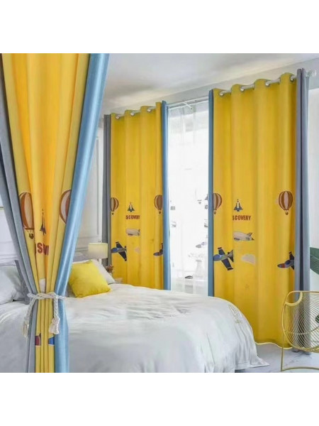 QYOM1221A Baker Plane And Hot Air Balloon Yellow Custom Made Children Curtains