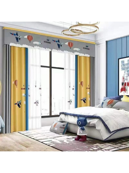 QYOM1221A Baker Plane And Hot Air Balloon Yellow Custom Made Children Curtains