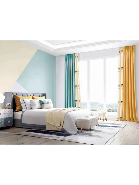 QYOM1221D Baker Mushroom Blue Yellow Custom Made Children Curtains