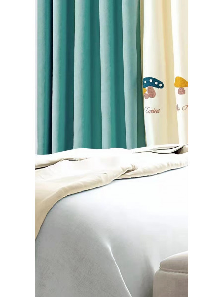 QYOM1221D Baker Mushroom Blue Yellow Custom Made Children Curtains