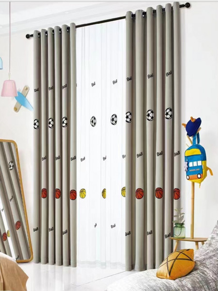 QYOM1221E Baker Football Grey Yellow Custom Made Children Curtains(Color: Grey)