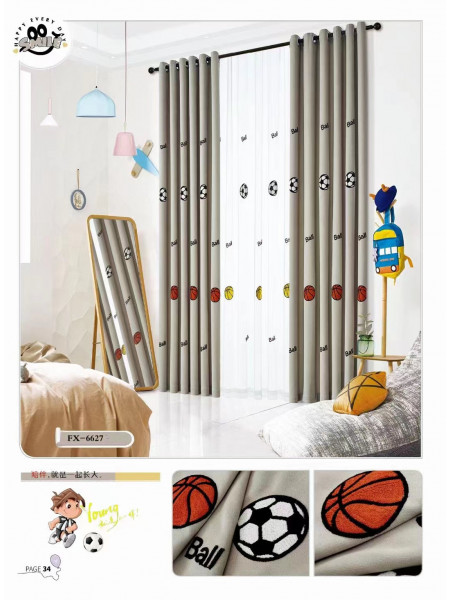 QYOM1221E Baker Football Grey Yellow Custom Made Children Curtains